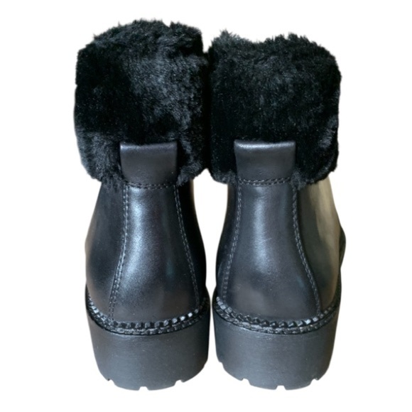 LANDSEND Women’s Leather Faux Fur Cuff Booties, Side Zip - Picture 12 of 15